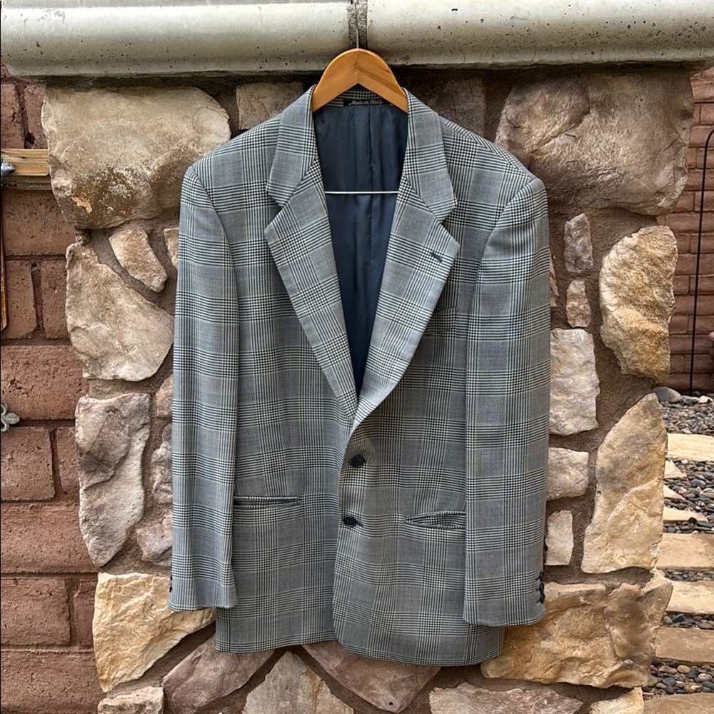 Vintage Bally Blazer Jacket Plaid Navy 2 Button Wool Size 48 IT 38 US Regular
